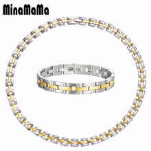 Chunky Square Chain Link Stainless Steel Jewelry Sets For Women Men Male Necklaces Bracelets Set