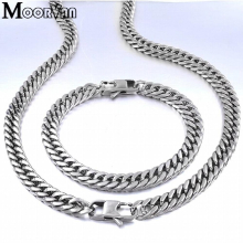 Necklace Bracelet Sets For Men 8mm Wide Chain Crub Cuban High Stainless Steel Jewelry Set Man Party Father Present