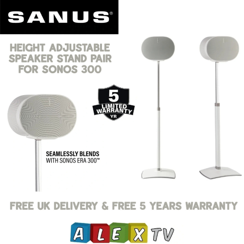 SANUS WSSE3A2 White Pair Height-Adjustable Speaker Stands for Sonos Era 300