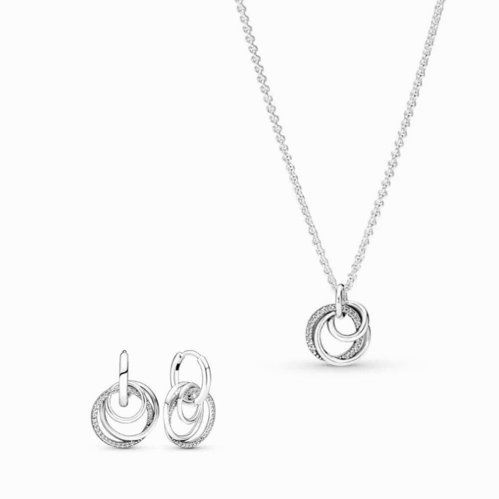 Family Always Encircled Hoop Earrings and Necklace Set For Womens DIY Jewelry Year Birthday Gift