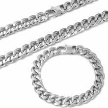 Cuban links chains necklaces bracelets sets boys mens stainless steel jewelry set AJS095