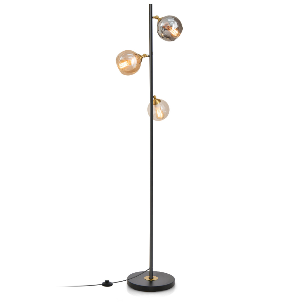 Modern Floor Lamp Metal Standing 3 Glass Globe Hanging Lampshade E27