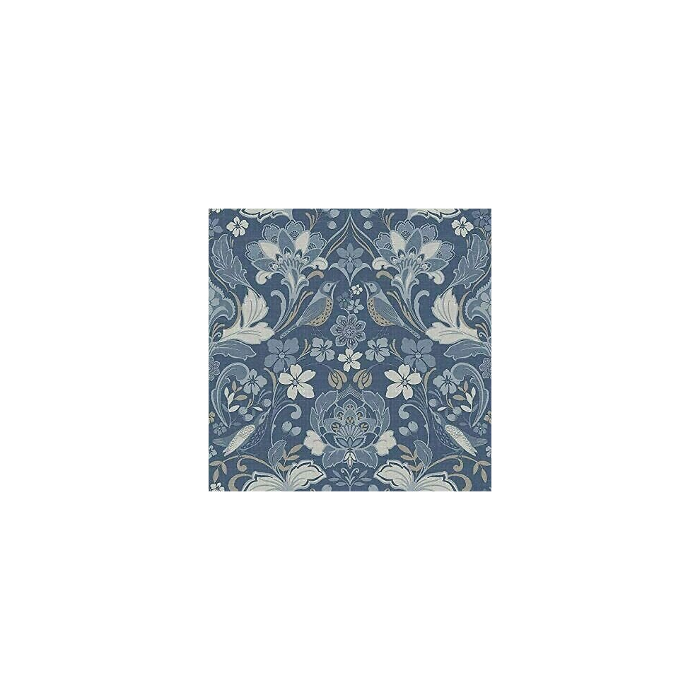 Arthouse Traditional Folk Floral Trail Denim Blue Birds Flowers Leaves Wallpaper