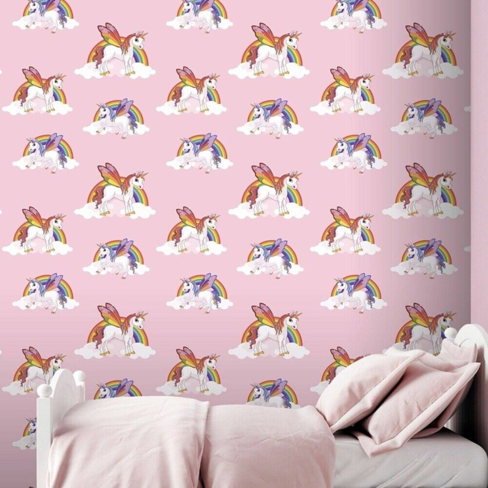 Pink Unicorn Vinyl Wallpaper Horse Rainbows Unicorn Princess Girls Bedroom