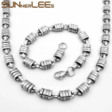 316L Stainless Steel Necklace Bracelet Set 9mm Geometric Link Chain Silver Men Women SC73 S