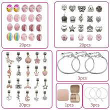 Women DIY Beaded Charm Bracelet Set with Storage Box for Kids Gift European Large Hole Beads Diy Jewelry Making Kit