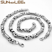 Jewelry Stainless Steel Necklace Bracelet Set 8mm Geometric Link Chain Silver Plated Men Women SC121 S