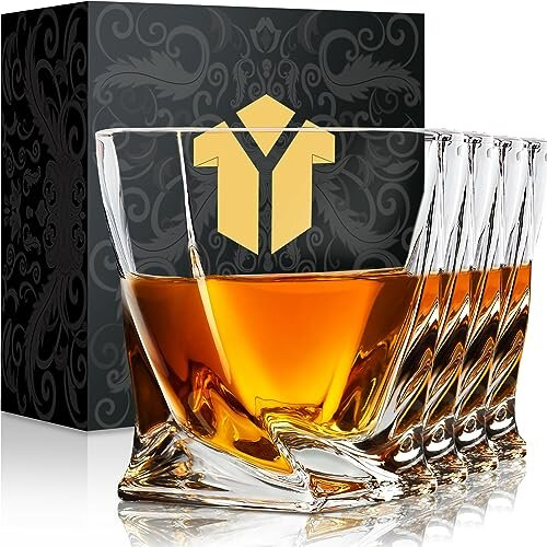 KITNATS Παλαιωμένα Ποτήρια Ουίσκι 10 OZ, Σετ 4, Δώρο - Barware Για Bourbon, Scotch, Rum