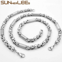 Jewelry Stainless Steel Necklace Bracelet Set 7mm Geometric Link Chain Multicolor Men Women SC63 S