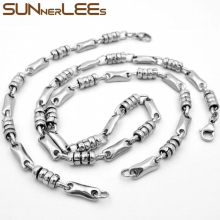 Jewelry Stainless Steel Necklace Bracelet Set 7mm Geometric Link Chain Silver Plated Men Women SC113 S