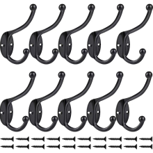 10 x Zinc Alloy Metal Double Hat & Coat Hooks, Door ,Wall Robe Dress Hanger