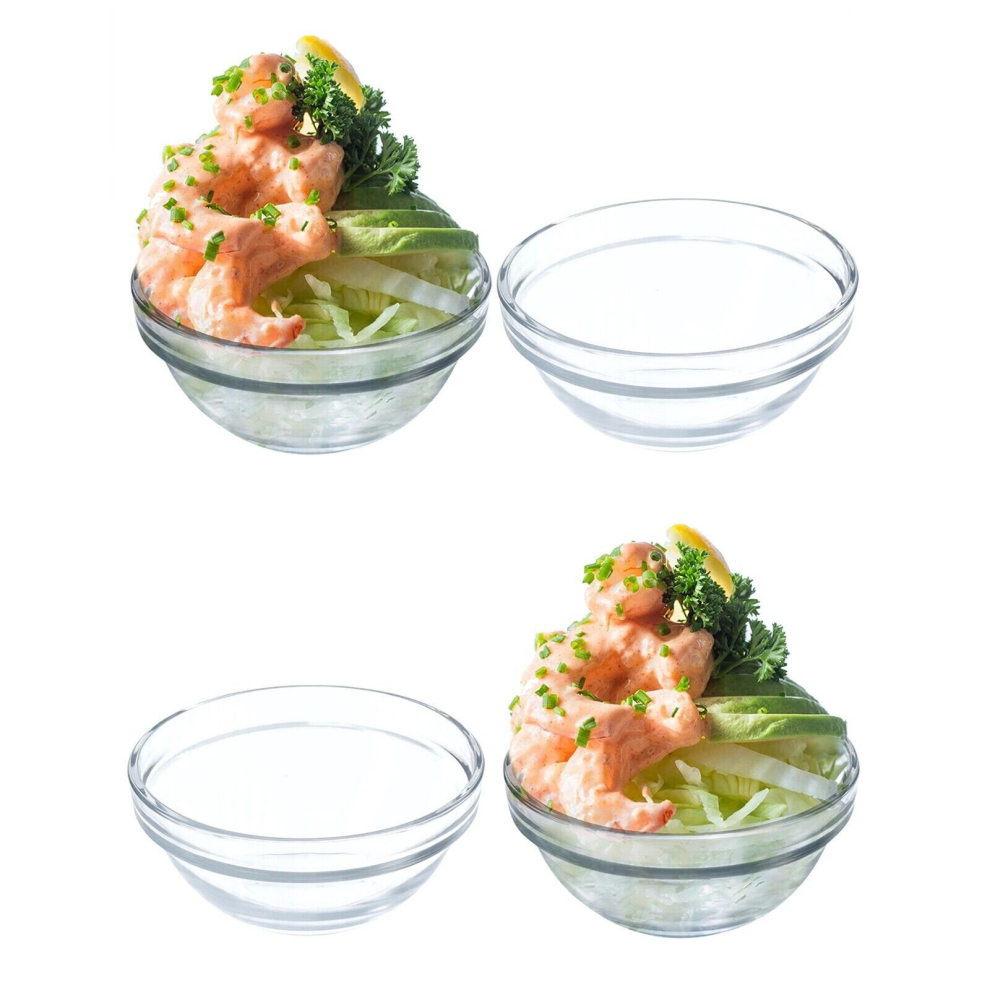 4 x Glass Prawn Cocktail Bowls Appetizer Starter Glass Dish Stacking