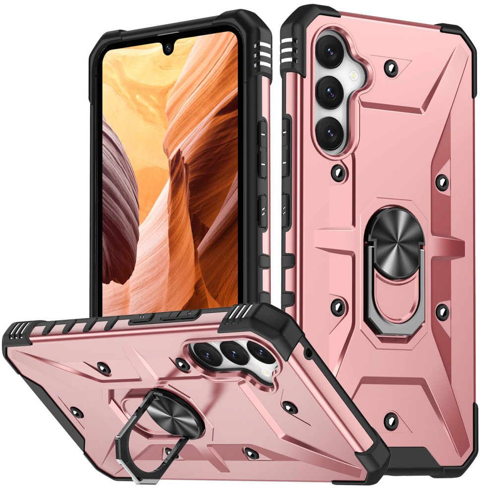 (Rose Gold, Samsung Galaxy A34) Shockproof Magnetic With Ring Holder Cover Case For Samsung Galaxy S23 Ultra Plus A54 A34 A14