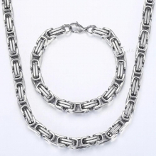 Jewelry Sets For Men Stainless Steel Silver Byzantine Box Chain Bracelet Necklace Set Jewelry 8mm HKS172