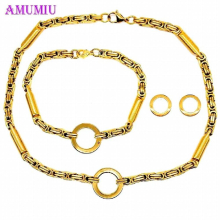 Stainless Steel Men Bracelet Necklace Set Jewelry Sets Strong Box Byzantine Chain 8mm Width JS010