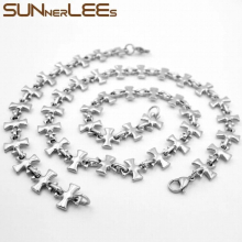 316L Stainless Steel Necklace Bracelet Set 13mm Geometric Cross Link Chain Silver Men Women Jewelry SC213 S