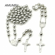 8mm Big Necklace Chains Christmas Stainless Steel Rosary african beads jewelry set Cross religious men HZTZ072