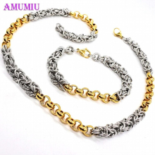 Stainless Steel Men Jewelry Set Silver Stainless Steel Necklace Bracelet Sets Chain Jewelry JS050