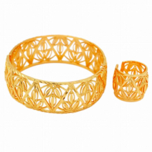 Dubai Bangle Indian Color/Copper Can Open Bracelet&Ring Jewelry Set African Women Men Couples Jewelry Wedding Gift