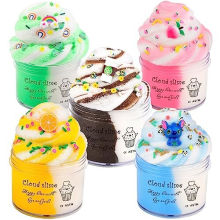 Cloud Slime Kit 5 Pack, with Stitch Peachybbies Rainbow Lemon Coffee Slime Charms, Fluffy Slime for Girls and Boys, Stress Relief Toy for Kids