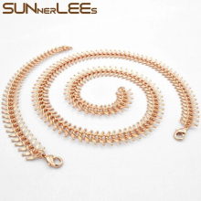 Jewelry Rose Necklace Bracelet Set 13mm Fishbone Link Chain For Mens Womens C04 S