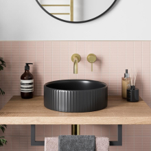 Bathroom Countertop Basin Sink Fluted Matt Black Round Modern 360 x 360mm