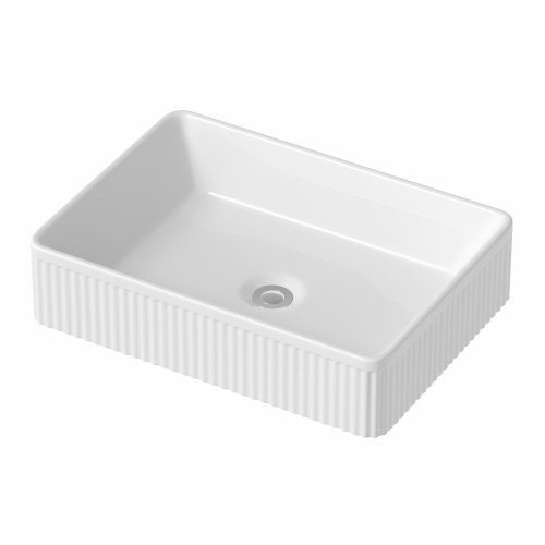 Bathroom Countertop Basin Sink Fluted Gloss White Rectangular Modern 503 x 365mm 2