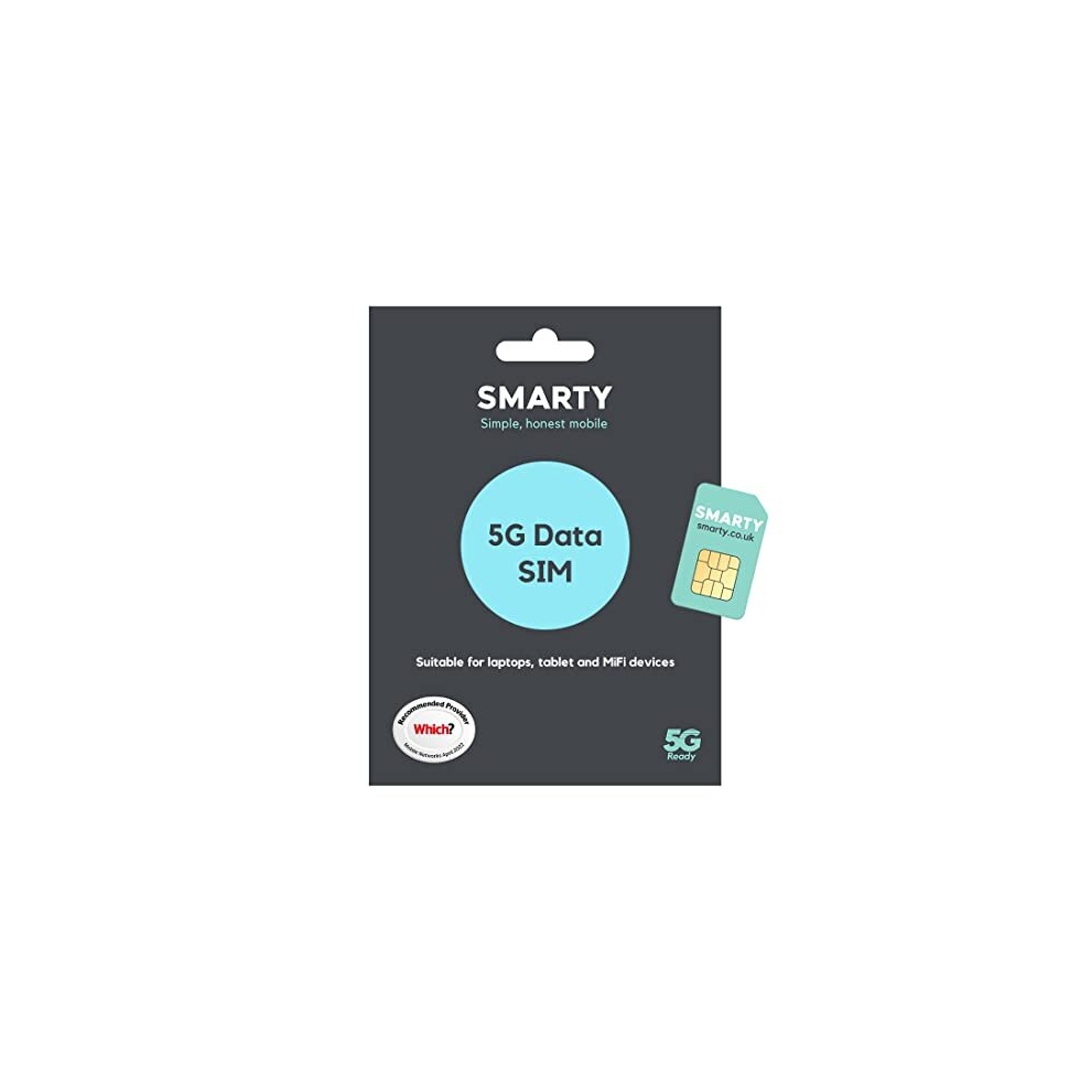 SMARTY 5G DATA ONLY SIM CARD, Superfast 5G at No Extra Cost, Pay when you Activate, Perfect for Travel - Suitable for Laptops, Tablets and MiFi