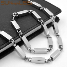 316L Stainless Steel Necklace Bracelet Set 6mm Box Link Chain High polished Silver Men Women SC168 S
