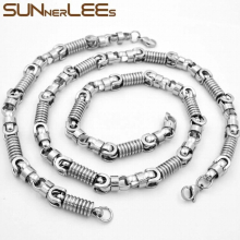 Jewelry Stainless Steel Necklace Bracelet Set 8mm Geometric Link Chain Silver Plated Men Women SC57