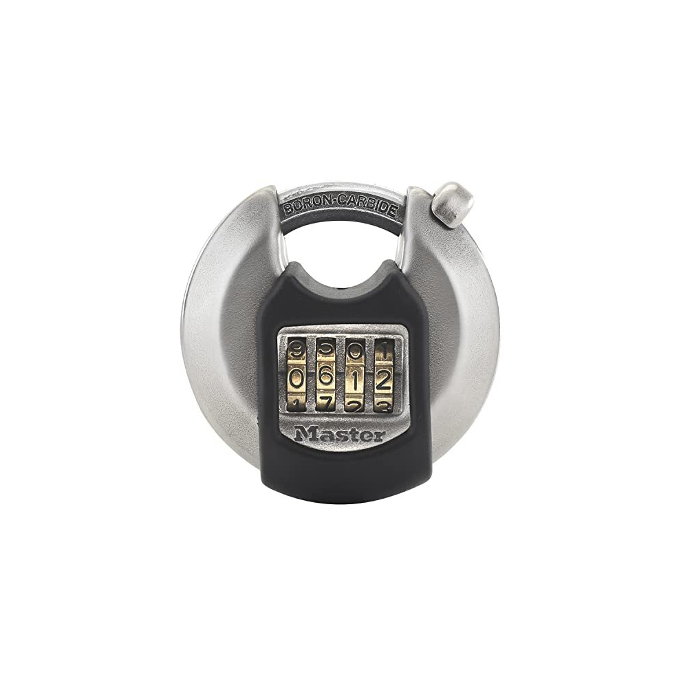 MASTER LOCK Heavy Duty Combination Padlock, Disc, Stainless Steel and Shrouded Shackle, Outdoor, 70 x 93 x 23 mm
