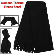 Ladies Scarf Winter Neck Warmer Thermal Fleece Black Scarf with Fringe