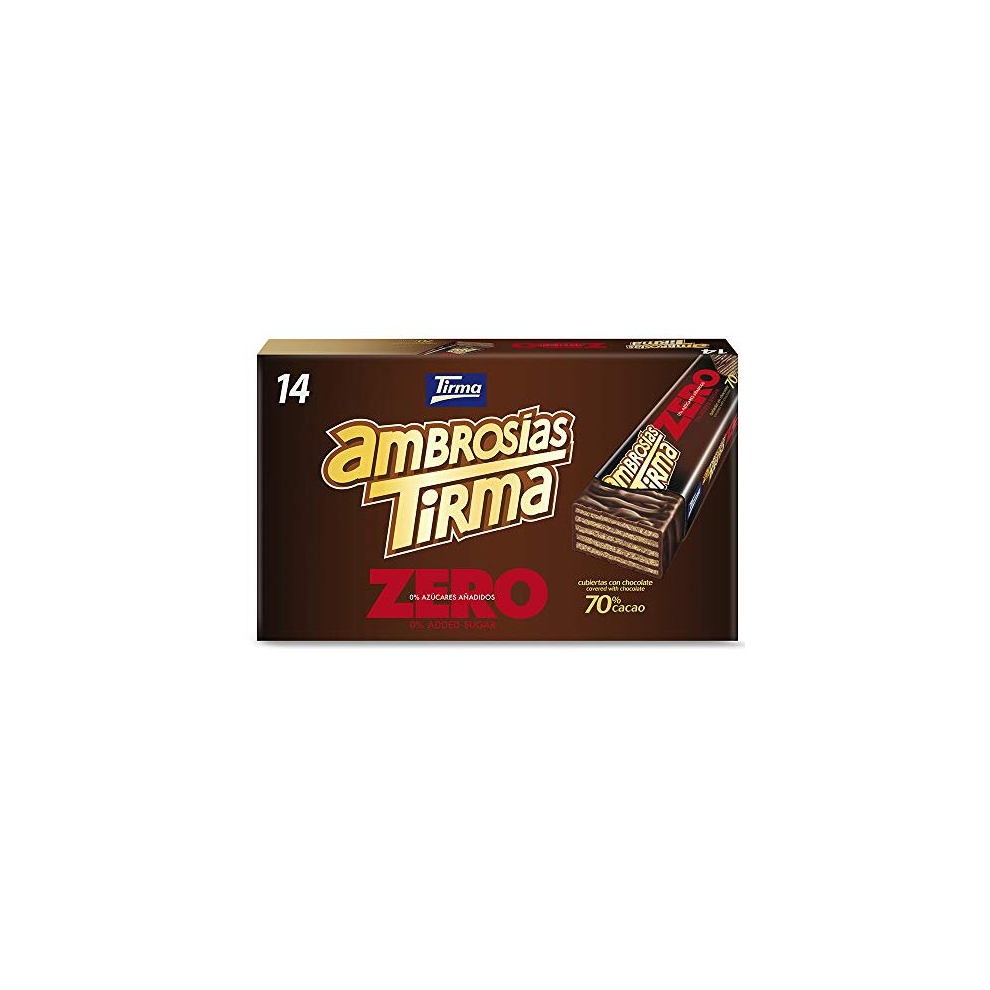 Tirma Zero No Added Sugars 70% Dark Chocolate Wafers 301g | 1 Gift Box - 14 Individually Wrapped Wafers | Low Carb Wafer Bars | Cocoa Cream Filled