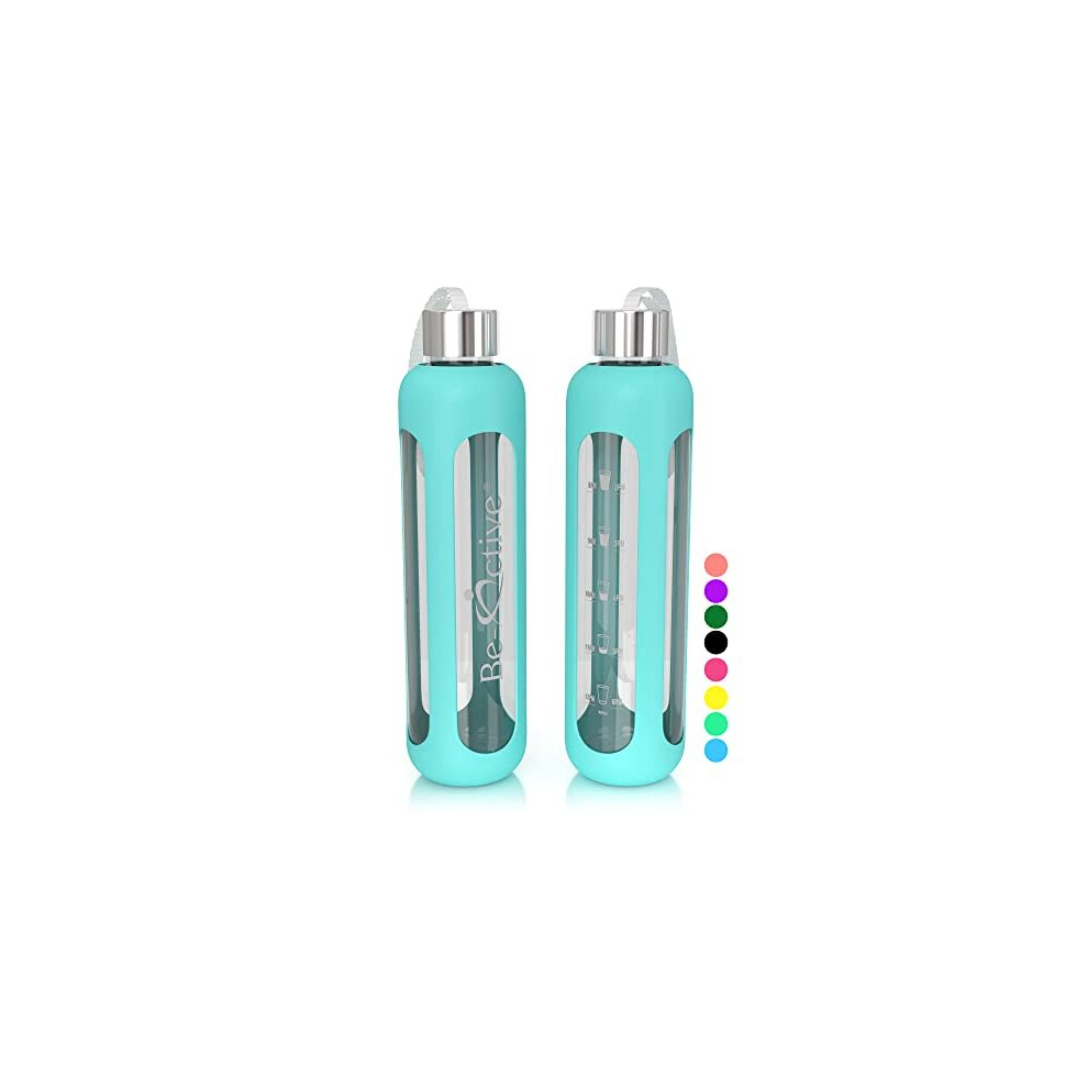 Be-Active Glass Water Bottle with Times to Drink - Borosilicate Glass ? Motivational bottles - BPA Free Sizes 550ml & 1 Litre