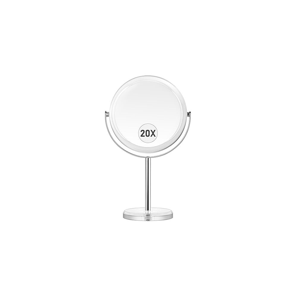 MIYADIVA 20X Magnifying makeup mirror, Double Sided 1X & 20X magnifying mirror on stand, Magnifying mirror 20x, Tabletop Magnified Vanity Mirror with