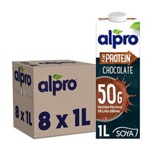 Alpro Chocolate Soya High Protein Plant-Based Long Life Drink, Vegan & Dairy Free, 1 Litre (Pack of 8)