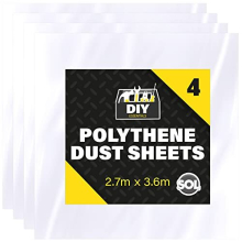 4pk Large Plastic Dust Sheets 3.6m x 2.7m - Waterproof, Dustproof Furniture & Floor Covers for Painting & Decorating (Reusable)