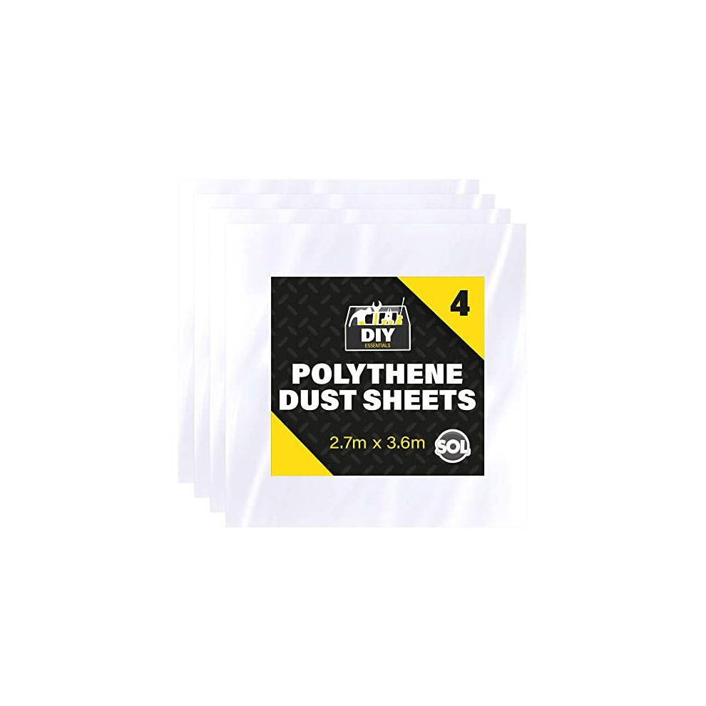 4pk Plastic Dust Sheets for Decorating | 3.6m x 2.7m Large Dust Sheets for Furniture | Dust Sheet Plastic Sheets for Painting | Dust Sheets for
