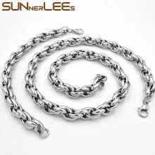 316L Stainless Steel Necklace Bracelet Set 9mm Oval Rope Twisted Link Chain Men Women SC31