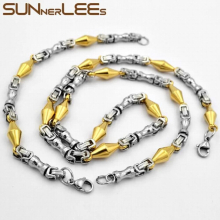 316L Stainless Steel Necklace Bracelet Set 7mm Geometric Link Chain Silver Plated Men Women SC186 S