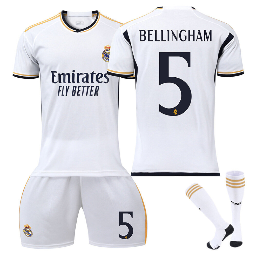 Sibeinuo White (155-165Cm)) 23/24 New Real Madrid Home Football Training Shirt Kits (No.5 Bellingham) Extra Small