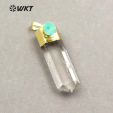 WT-P1405 Natural Quartz Crystal with Green Stone pendant Charm Pendants Necklace Lady Girl Long Point Random Size
