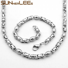 316L Stainless Steel Necklace Bracelet Set 6mm Geometric Beads Link Chain Silver Men Women SC71 S