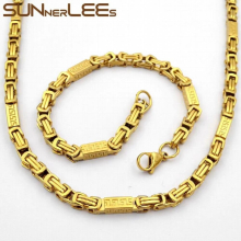 Jewelry Stainless Steel Necklace Bracelet Set 5mm Geometric Byzantine Link Chain Men Women SC50 S