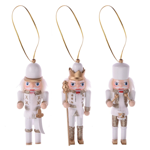 (White / Gold) Christmas Nutcracker Soldier 3 Wooden Nut Cracker 1