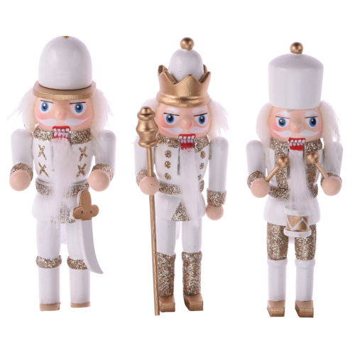 (White / Gold) Christmas Nutcracker Soldier 3 Wooden Nut Cracker 2