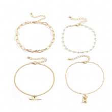 Ladies Retro Multi-layer Animal Bear Hook Anklet Charm Alloy Tassel Anklet Jewelry Beach Party Gift