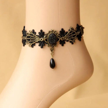 Princess gothic Lolita jewelry Memory palace vintage royal lace with gem drop bead anklets belt jewelry FL-25