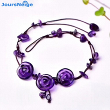 Purple Crystal Anklets Caved Flowers Women Girl Hand Weave Transport Anklet Style Jewelry