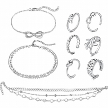 9pcs Bracelet on the Leg and Toe Ring Set for Women Girl Layered Anklets Toe Rings Ankle Bracelets Open Adjustable Toe Rings
